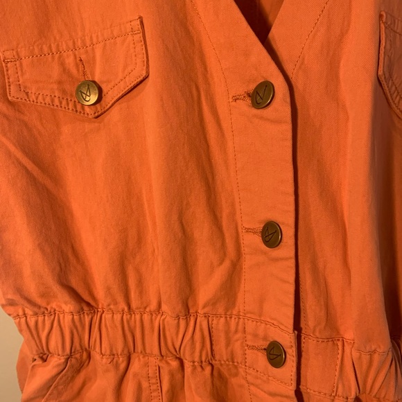 Orange Button Up Tie-Waist Cargo Dress - Picture 3 of 4
